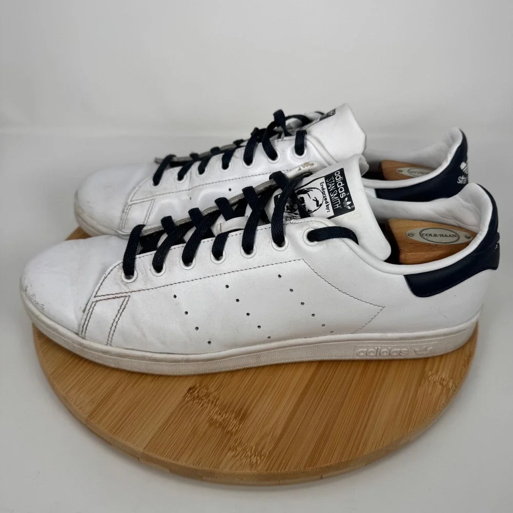 Adidas Stan Smith Men's White Navy Leather Low‎ Top Sneakers Size 13